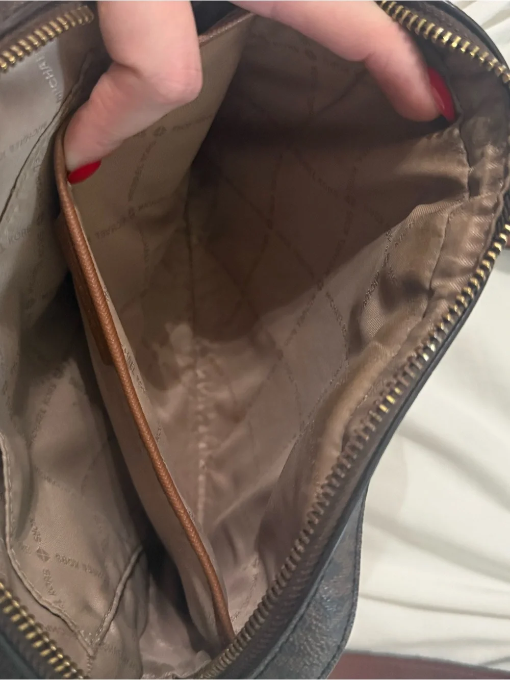 Michael Kors Brown Signature Crossbody with Tan Trim